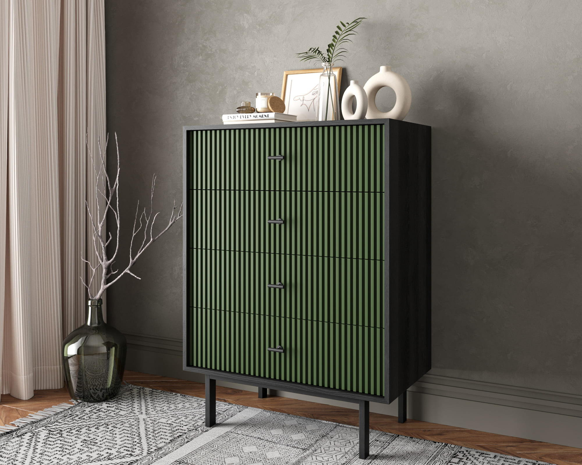 заказать Комод вертикальный с четырьмя ящиками "Emerson" арт EM18/green/L
