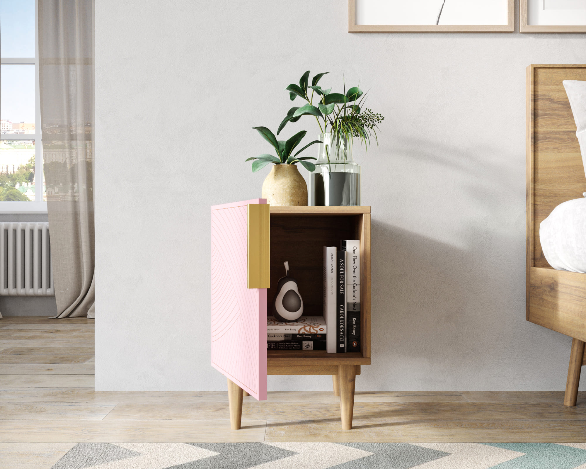 купить Тумбочка с дверкой "Line" LN08/GR1/pink