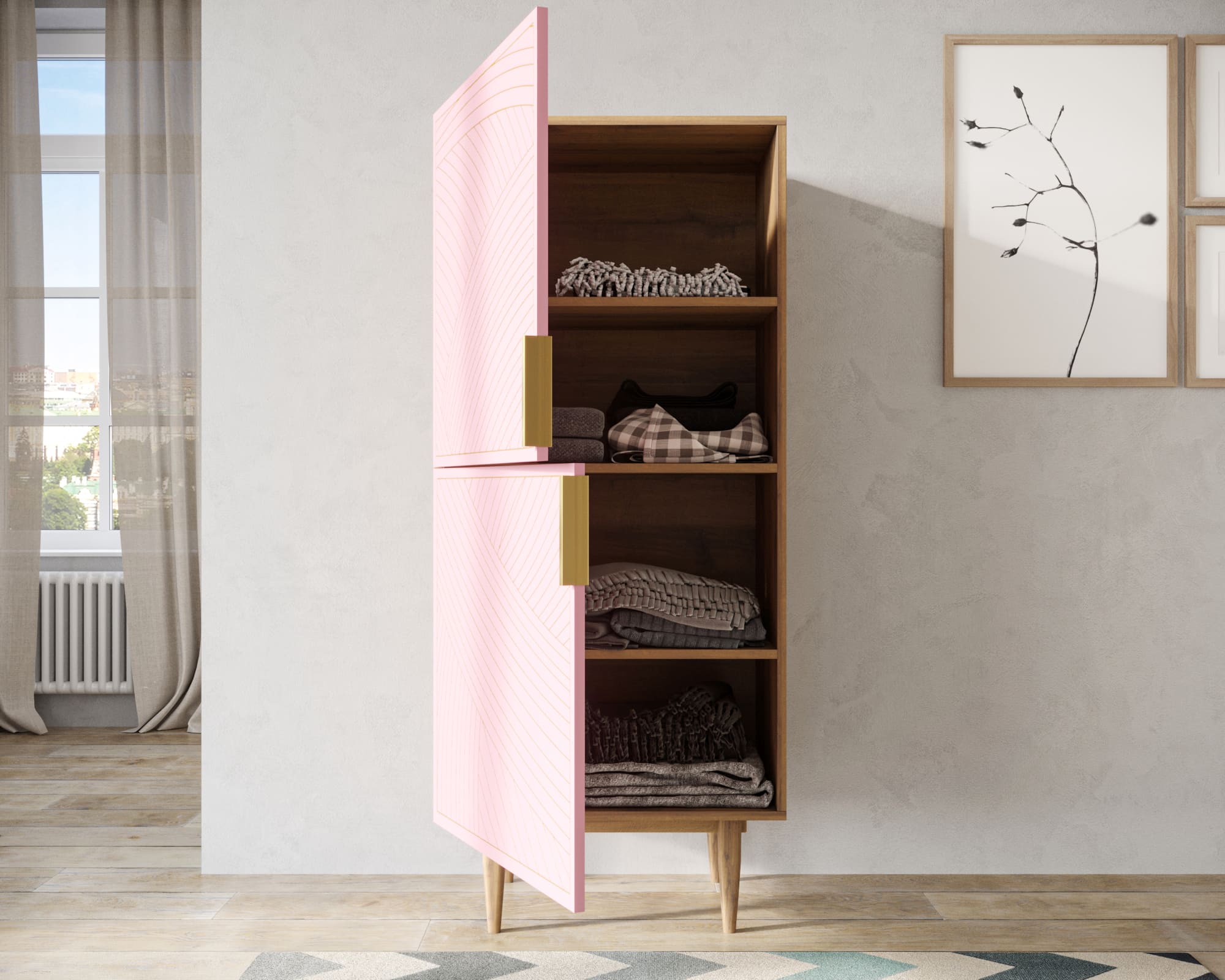 купить Вертикальный комод с двумя дверками "Line" LN05/GR1/pink