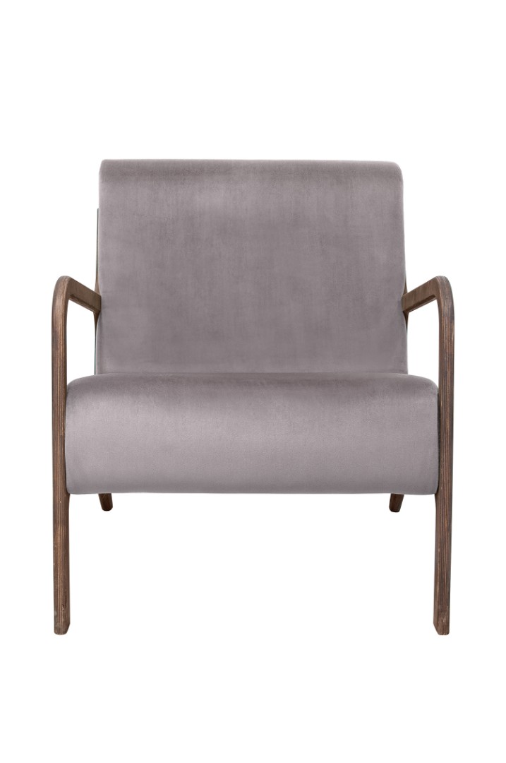 купить Низкое кресло с деревянными подлокотниками Mody Grey серый в Москве купить Низкое кресло с деревянными подлокотниками Mody Grey серый
