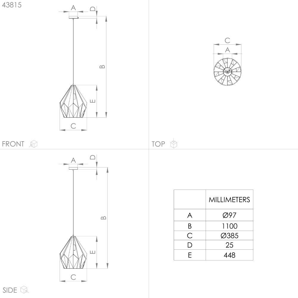 заказать 43815 Подвесной потолочный светильник (люстра) CARLTON, 1Х60W, E27, H1100, ?385, сталь, золотой