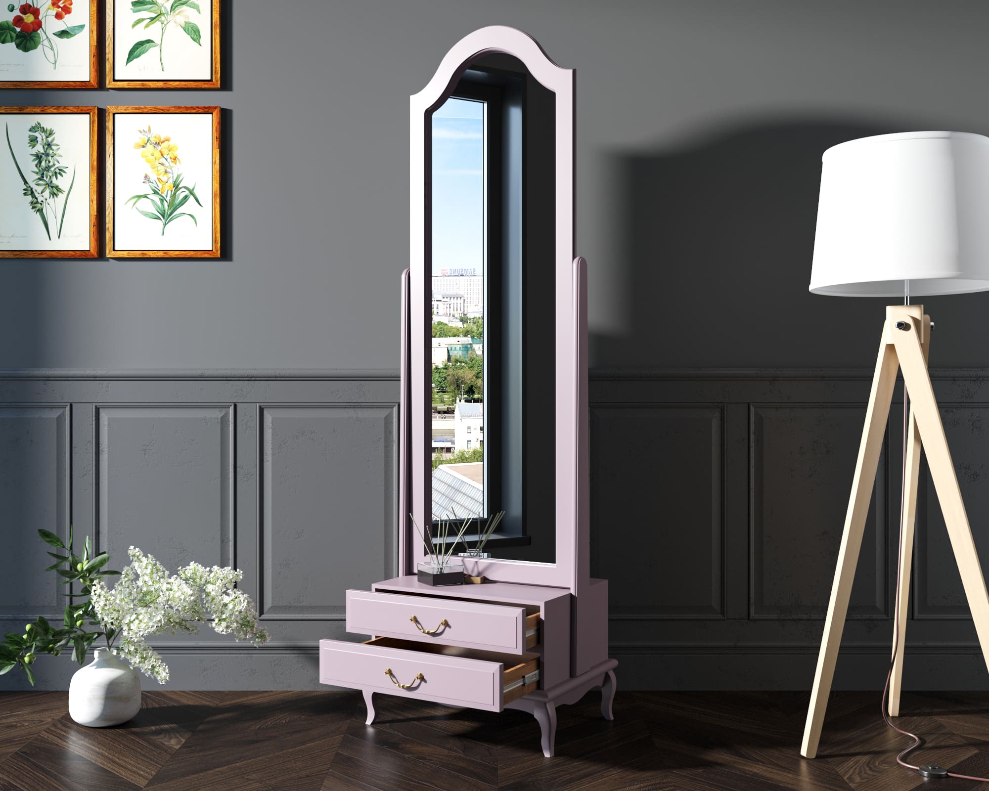 купить Зеркало напольное "Leontina Lavanda" 2 ящика арт ST9322LETG