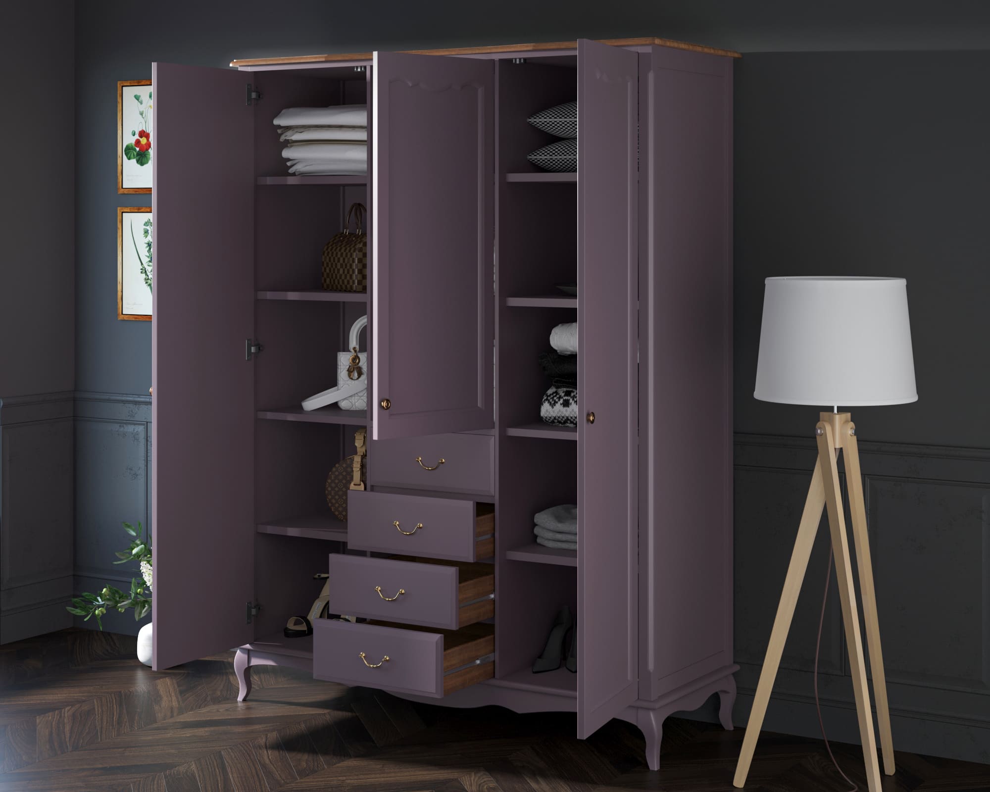 Шкаф Leontina Lavanda для одежды с ящиками арт ST9327/34L в интернет-магазине