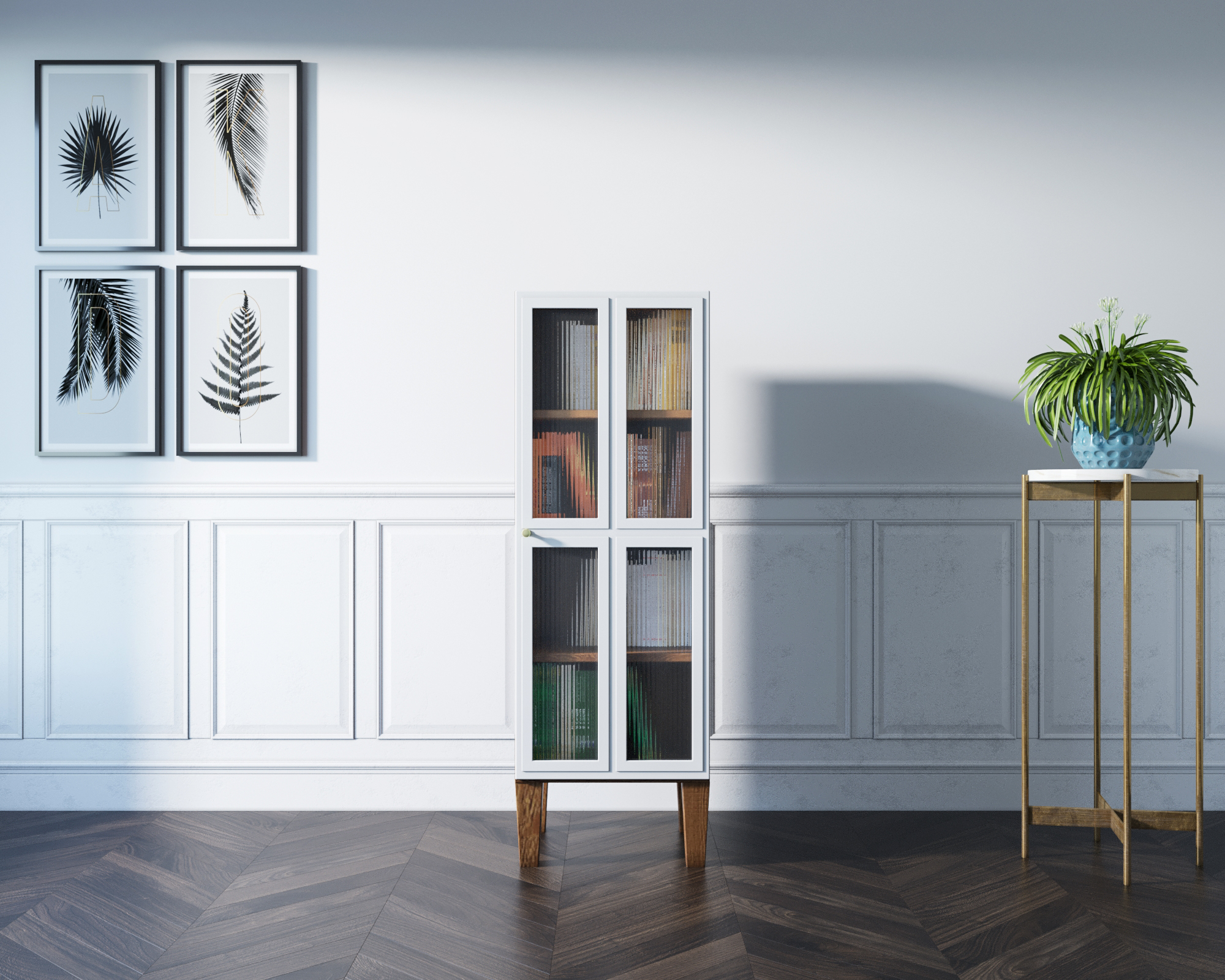 Шкаф-витрина "Andersen" с рифлеными стеклами арт AN14WH в интернет-магазине