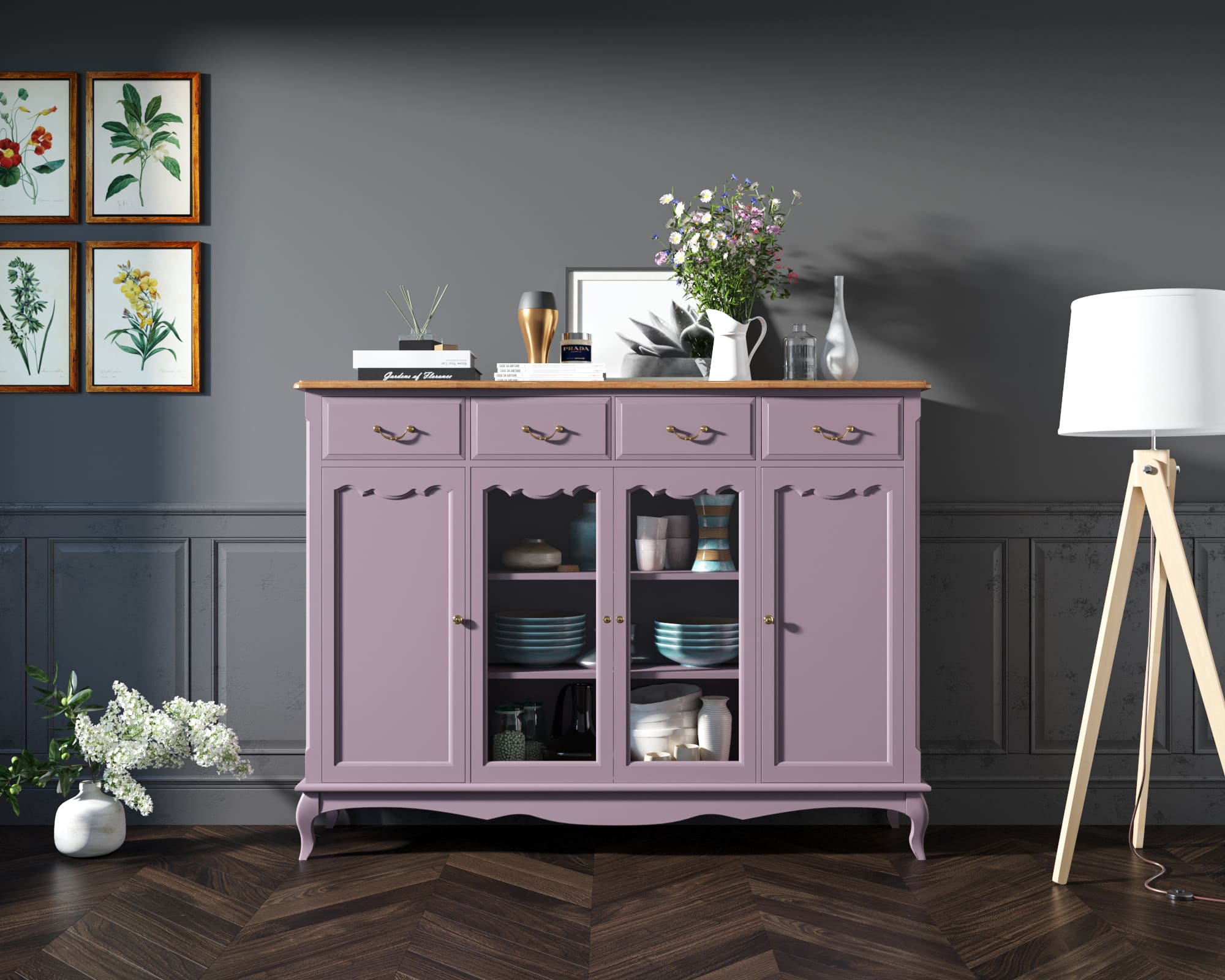Комод-витрина Leontina Lavanda арт ST9363L в интерьере