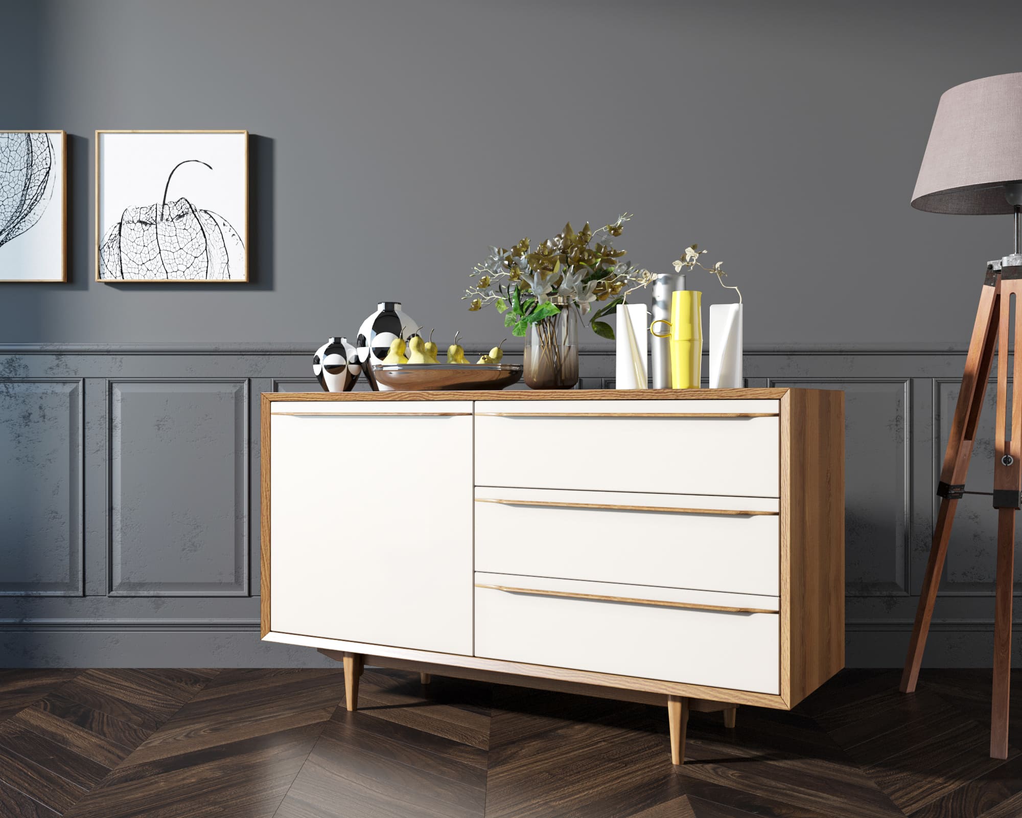 Комод "Bruni white" с ящиками и дверкой арт BR-02WH в интернет-магазине