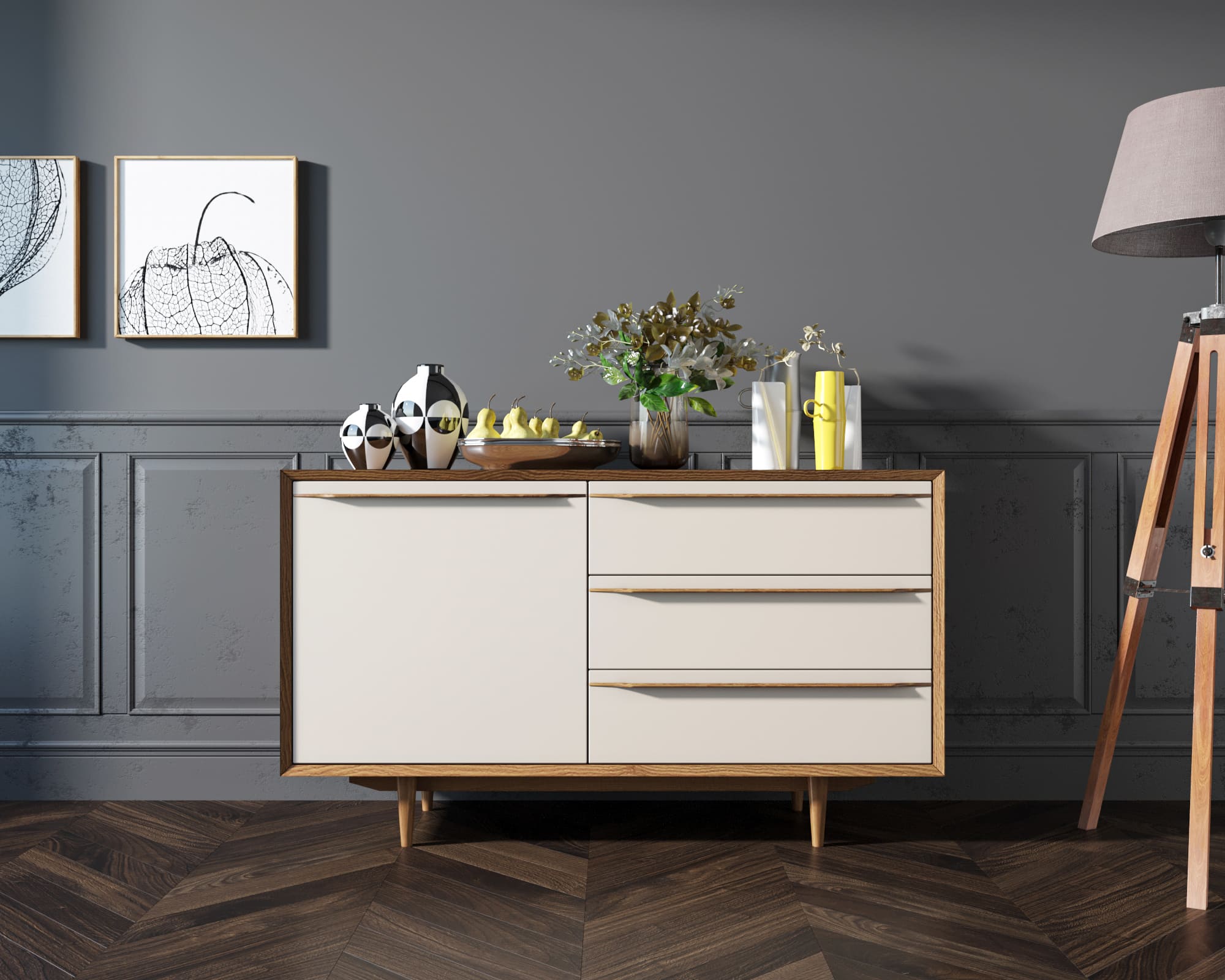 фото Комод "Bruni white" с ящиками и дверкой арт BR-02WH