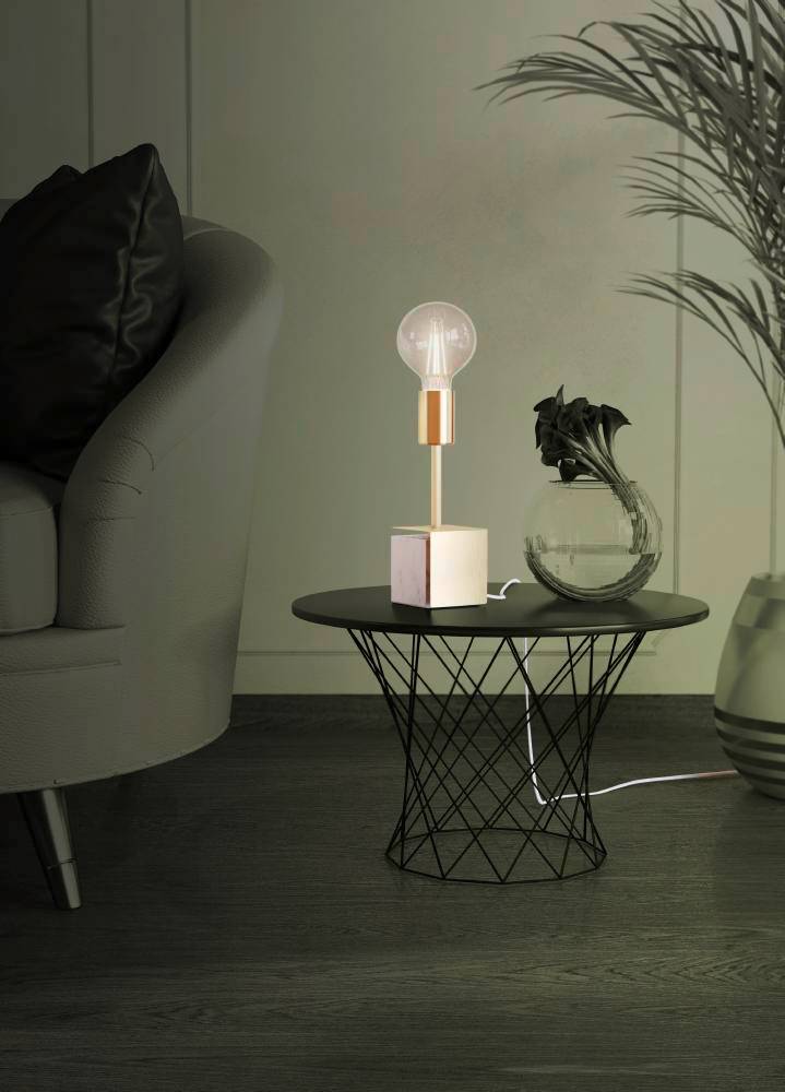 купить 390169 Настольная лампа CARMITA, 1x40W(E27), сталь, камень, мрамор, белый