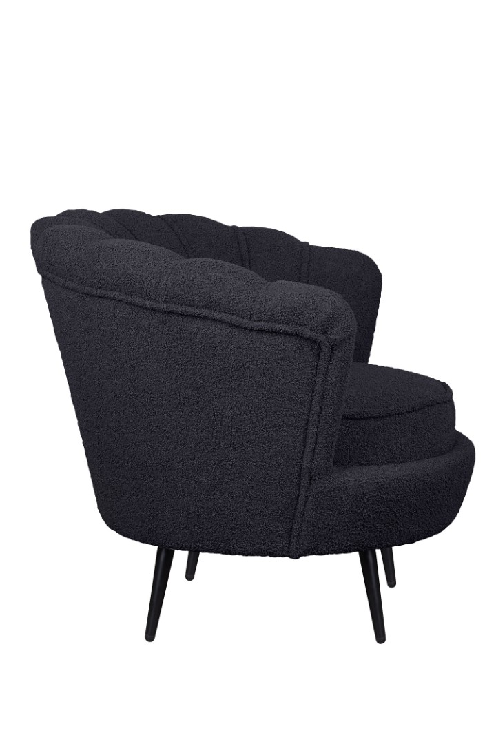 заказать Низкое кресло ракушка Pearl Black Boucle на черных ножках в Москве заказать Низкое кресло ракушка Pearl Black Boucle на черных ножках