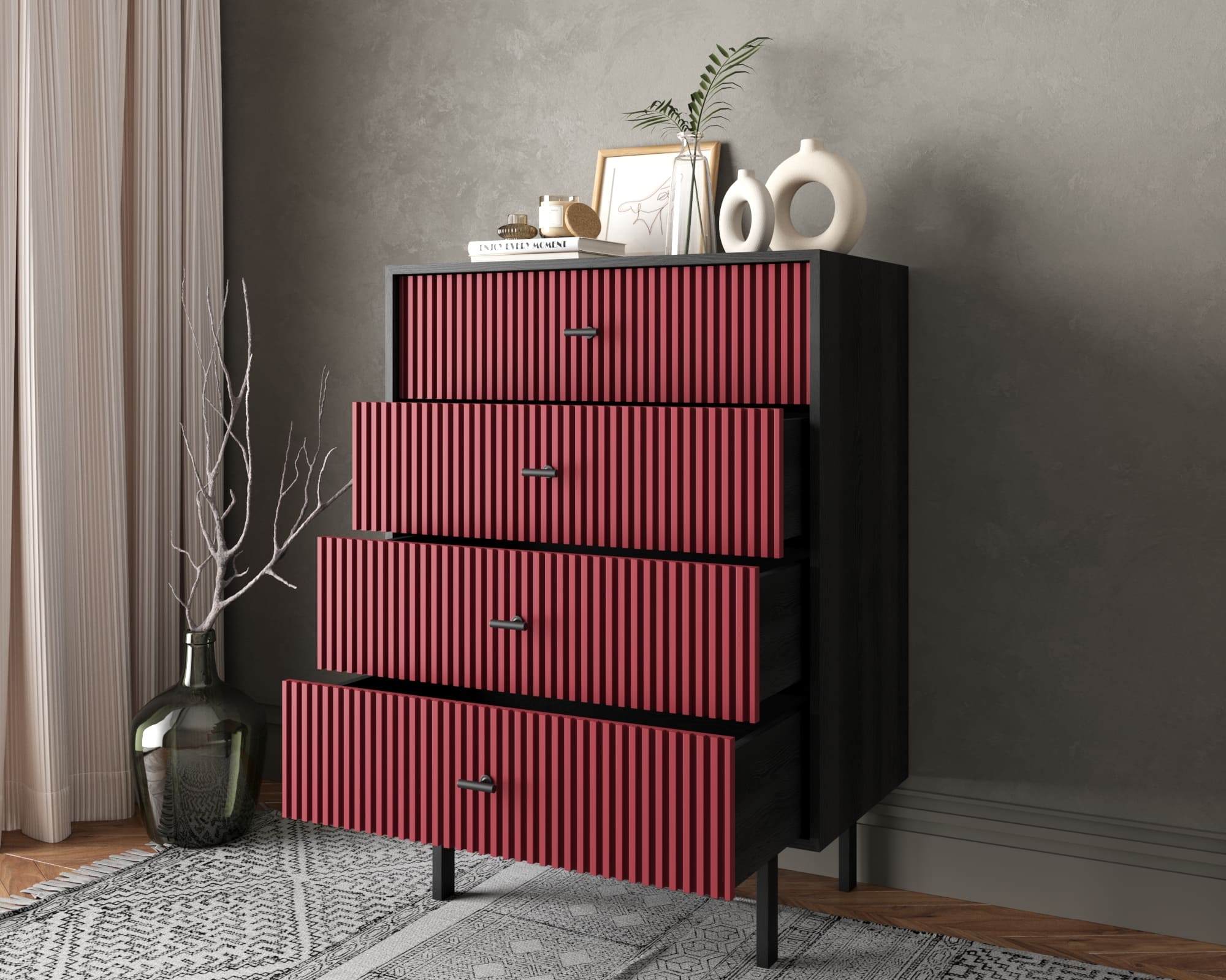 купить Комод вертикальный с четырьмя ящиками "Emerson" арт EM18/red/L