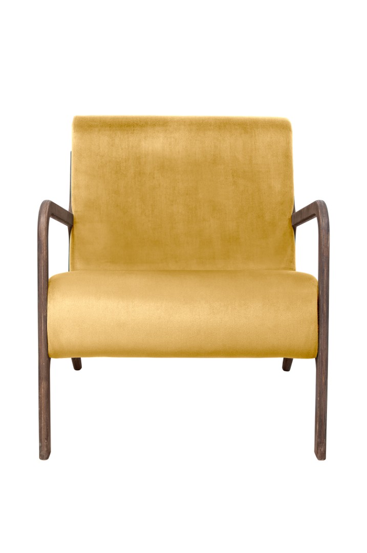 купить Низкое кресло c деревянными подлокотниками Mody Yellow в Москве купить Низкое кресло c деревянными подлокотниками Mody Yellow