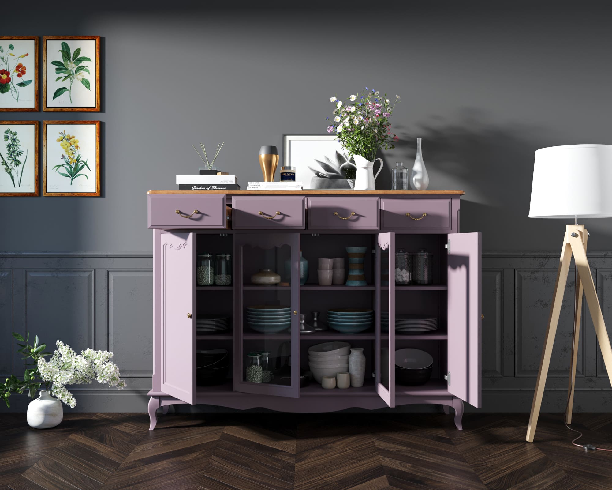 купить Комод-витрина Leontina Lavanda арт ST9363L