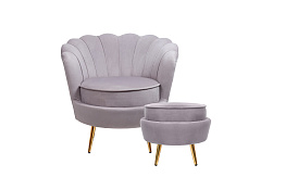Кресло с пуфом ракушка Pearl Grey