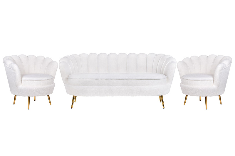 Комплект кресел и дивана ракушка Pearl Triple White Boucle