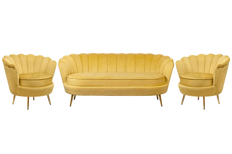 Комплект кресел и дивана ракушка Pearl Triple Yellow