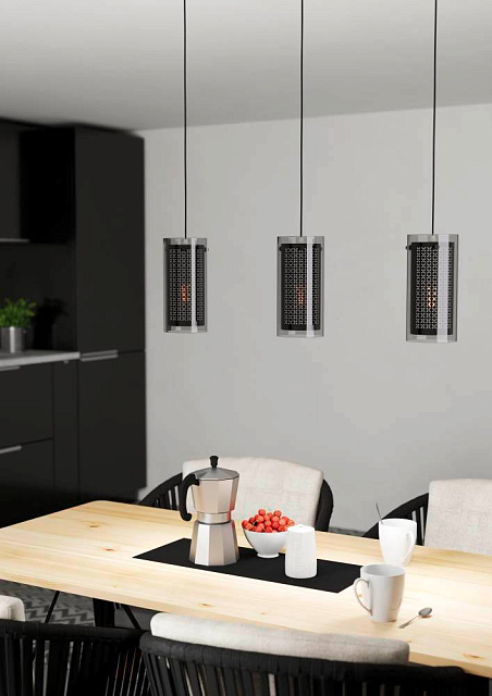 Подвес PINTO TEXTIL 1, 3x10W(E27-LED), сталь, черный/стекло, текстиль, прозрачный, черный