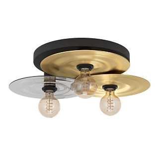 44027 Потолочная люстра LINTMILL, 3х40W (E27), H200, ?530, сталь, черный, брашированная латунь / стекло, серый