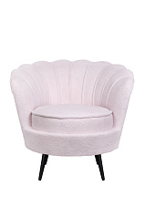 Низкое кресло ракушка Pearl Pink Boucle на черных ножках