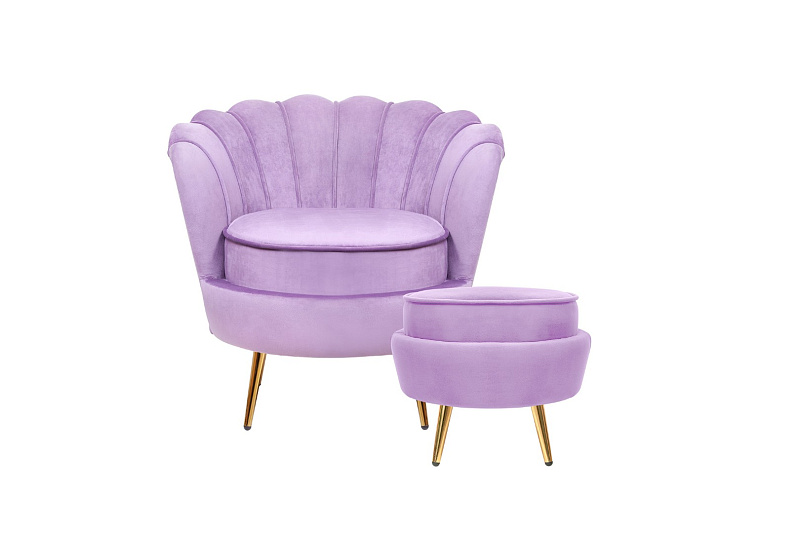 Кресло с пуфом ракушка Pearl Purple