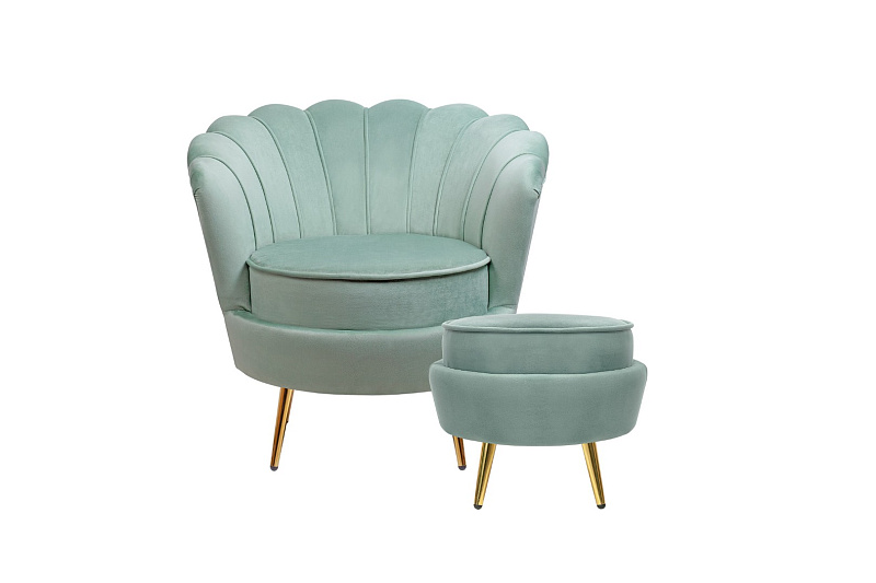 Кресло с пуфом ракушка Pearl Green