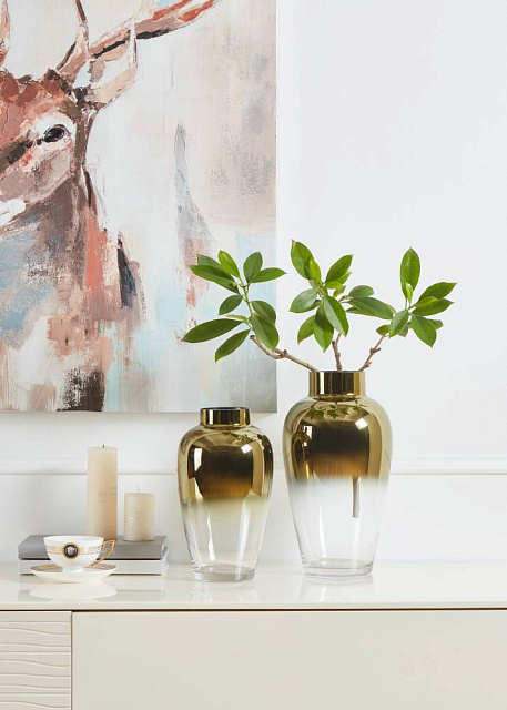 421363 Ваза декоративная KENYASI, H325, ?180, стекло, прозрачный, золотой, зеркальный в Санкт-Петербурге 421363 Ваза декоративная KENYASI, H325, ?180, стекло, прозрачный, золотой, зеркальный