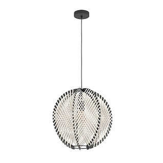 44006 Подвесной светильник WAVERTON, 1х40W (E27), H1100, ?480, сталь черный / текстиль, дерево, белый, черный