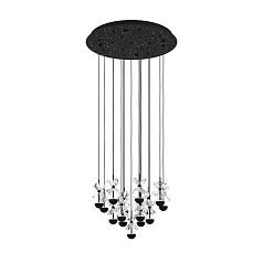 390277 Люстра диммируемая PIANOPOLI 2, 15X1,8W (LED), 3000K, 3600lm, ?500, сталь, черный/переливающееся стекло, прозрачный