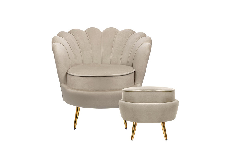 Кресло с пуфом ракушка Pearl Taupe