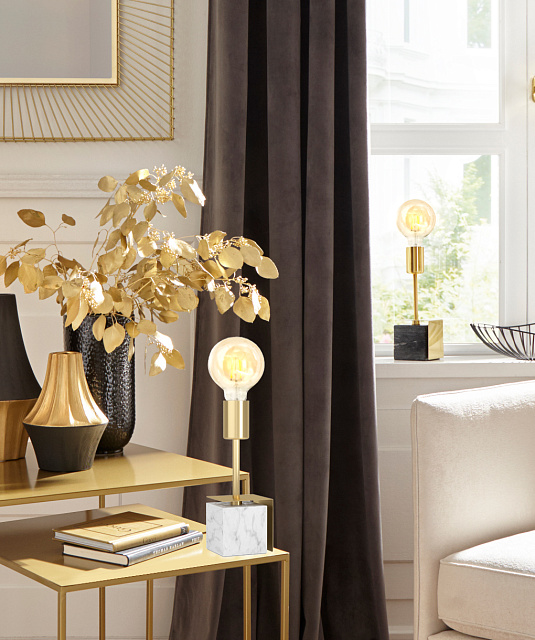 390169 Настольная лампа CARMITA, 1x40W(E27), сталь, камень, мрамор, белый