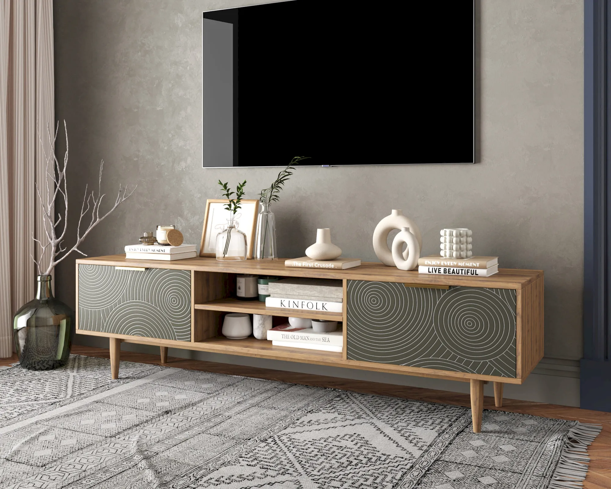 заказать Комод "Лайн (Line)" с нишей низкий под TV R27/browngrey