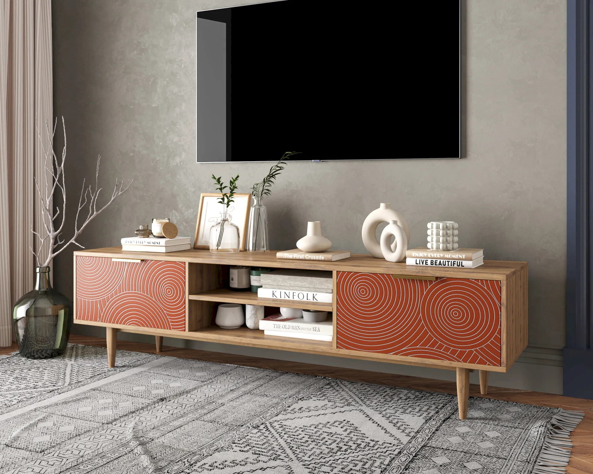заказать Комод "Лайн (Line)" с нишей низкий под TV R27/red