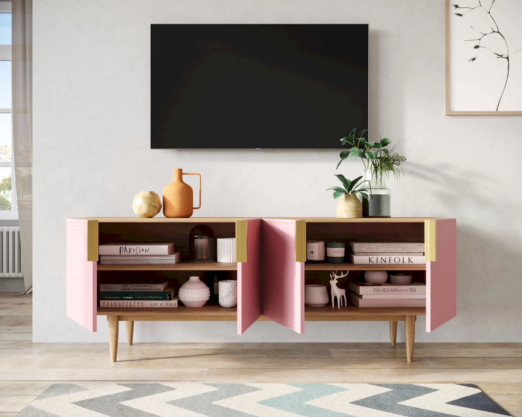 купить Комод под TV с четыремя дверками "Лайн (Line)" LN06/GR1/pink