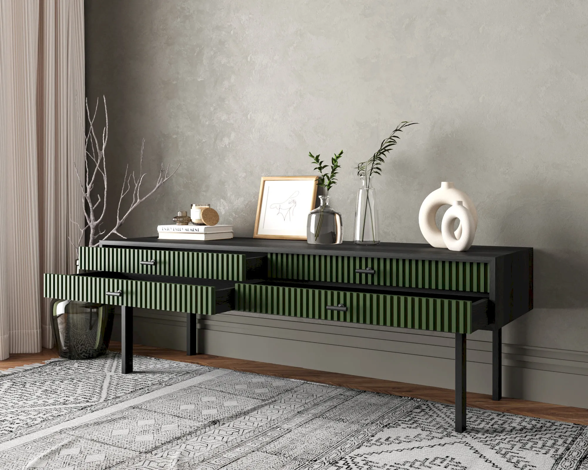 купить Консоль с двумя ящиками "Эмерсон (Emerson)" арт EM23/green/L