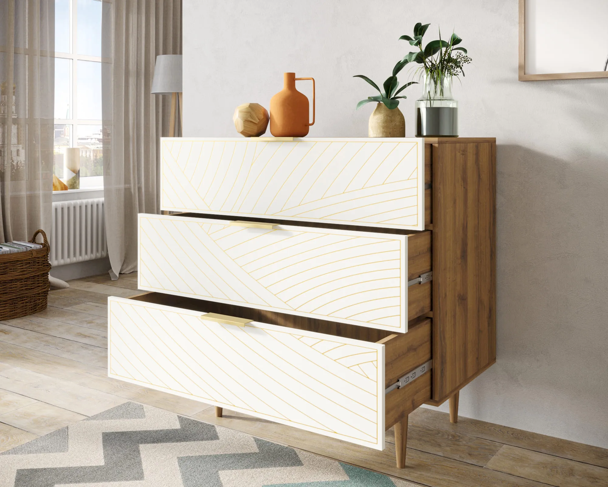 купить Комод с тремя ящиками "Лайн (Line)" LN12/GR1/beige в Москве купить Комод с тремя ящиками "Лайн (Line)" LN12/GR1/beige