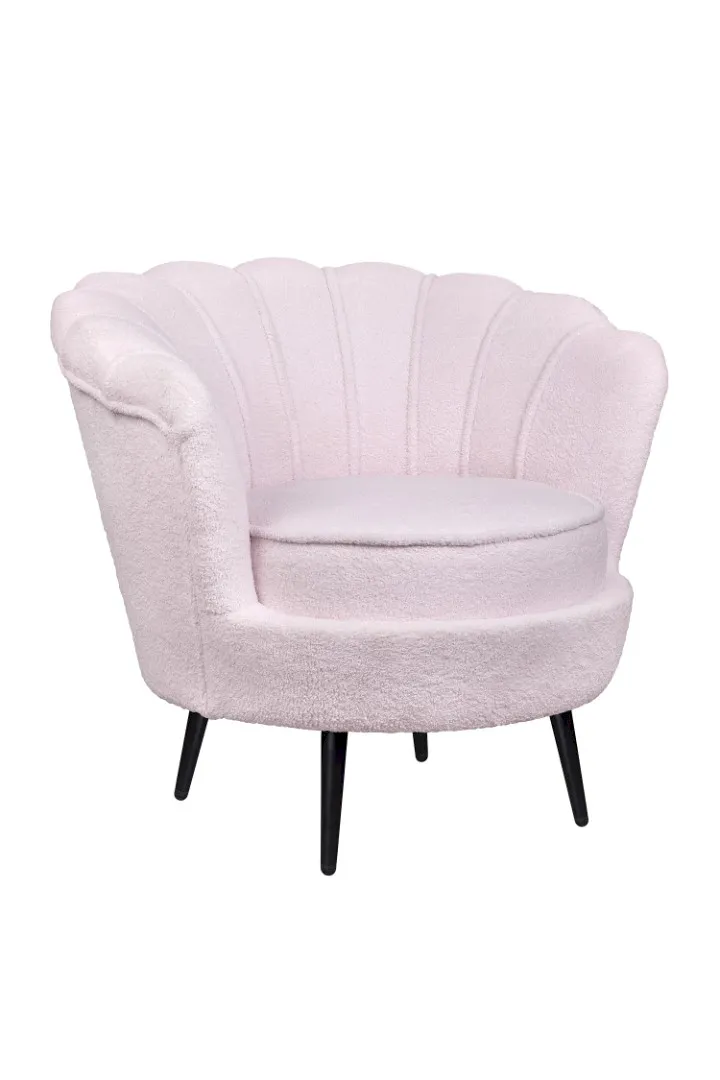 купить Низкое кресло ракушка Pearl Pink Boucle на черных ножках