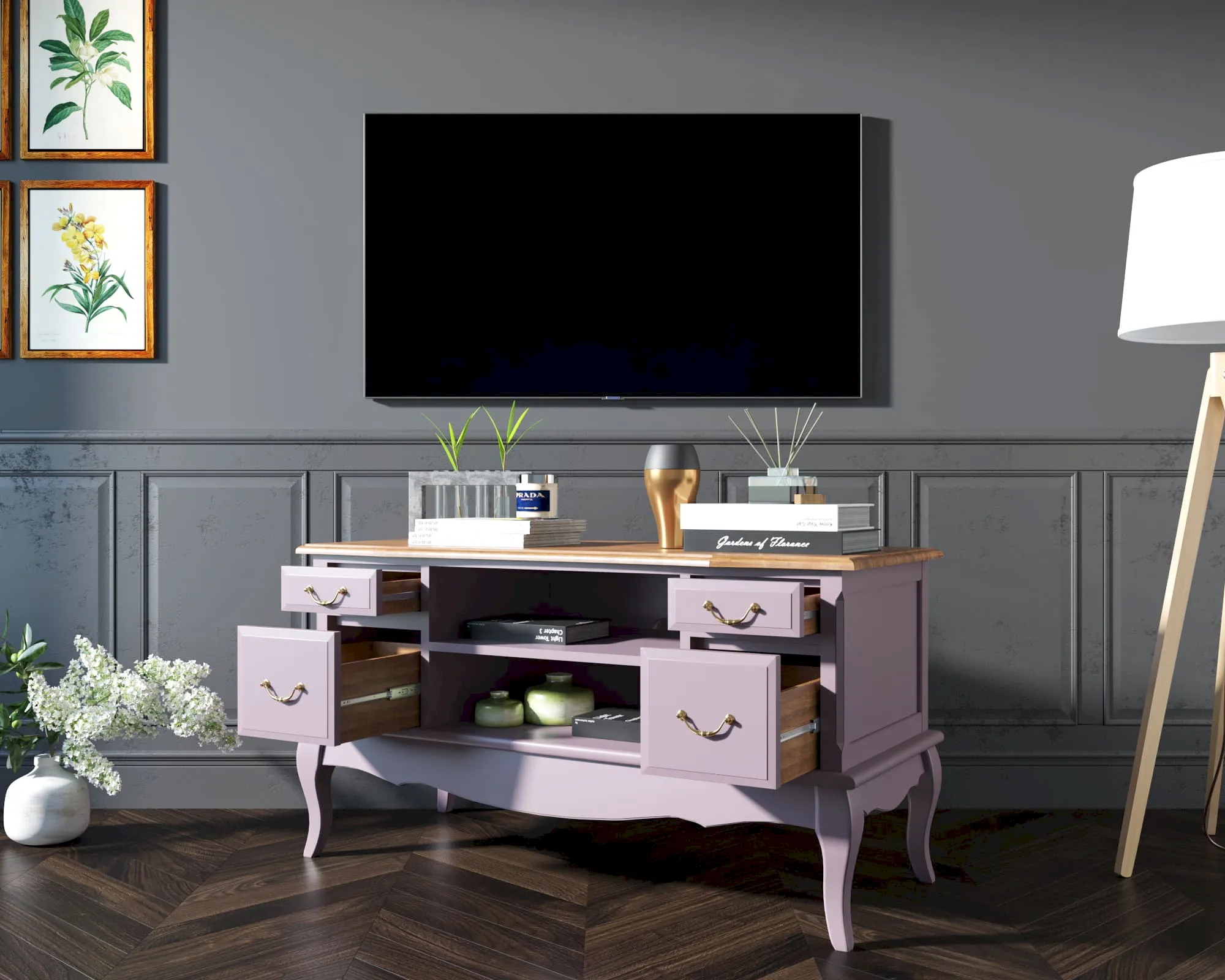 купить Комод под TV "Леонтина (Leontina)" в лавандовом цвете  арт ST9328L