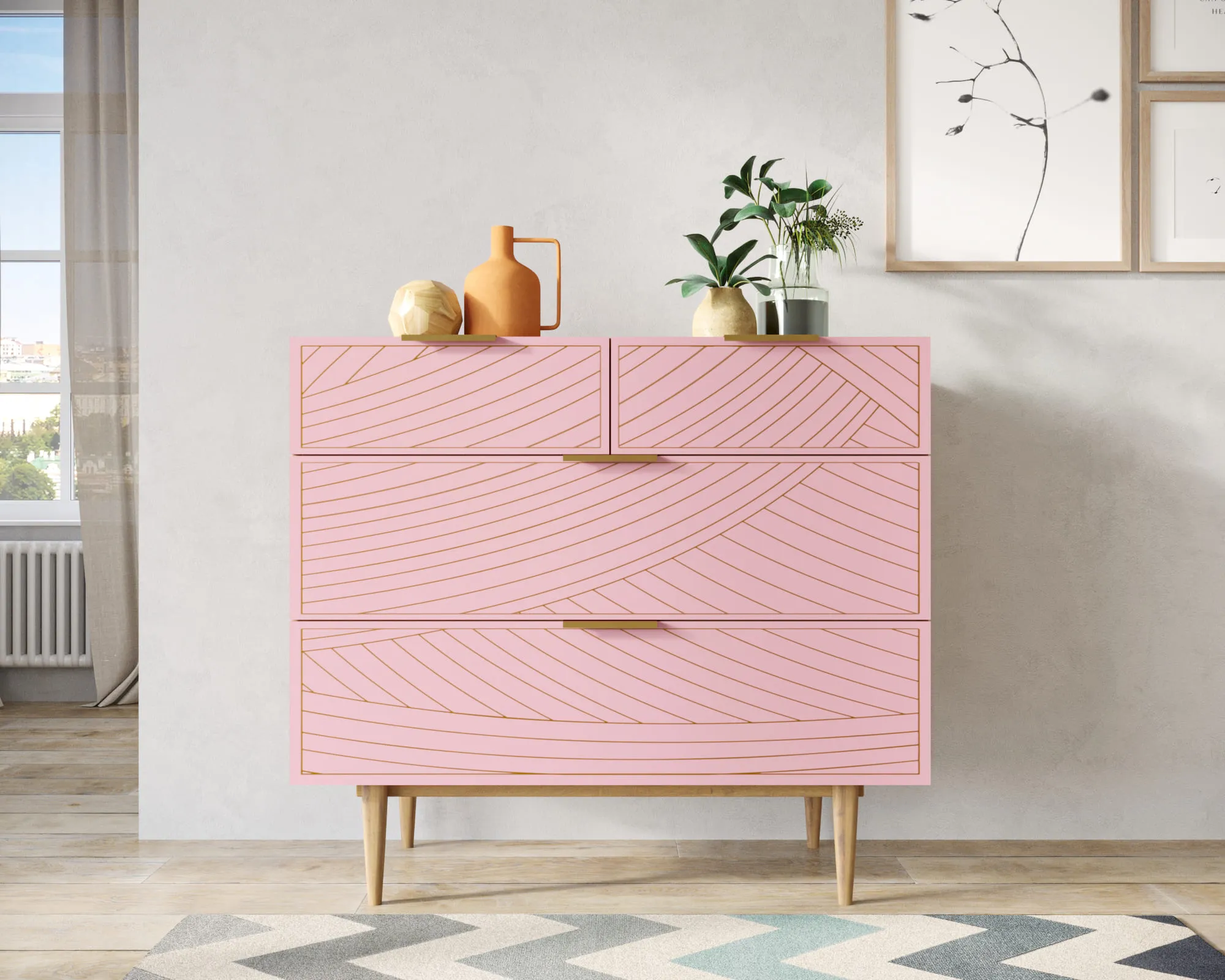 Комод с четыремя ящиками "Лайн (Line)" LN14/GR1/pink в интернет-магазине в Москве Комод с четыремя ящиками "Лайн (Line)" LN14/GR1/pink в интернет-магазине