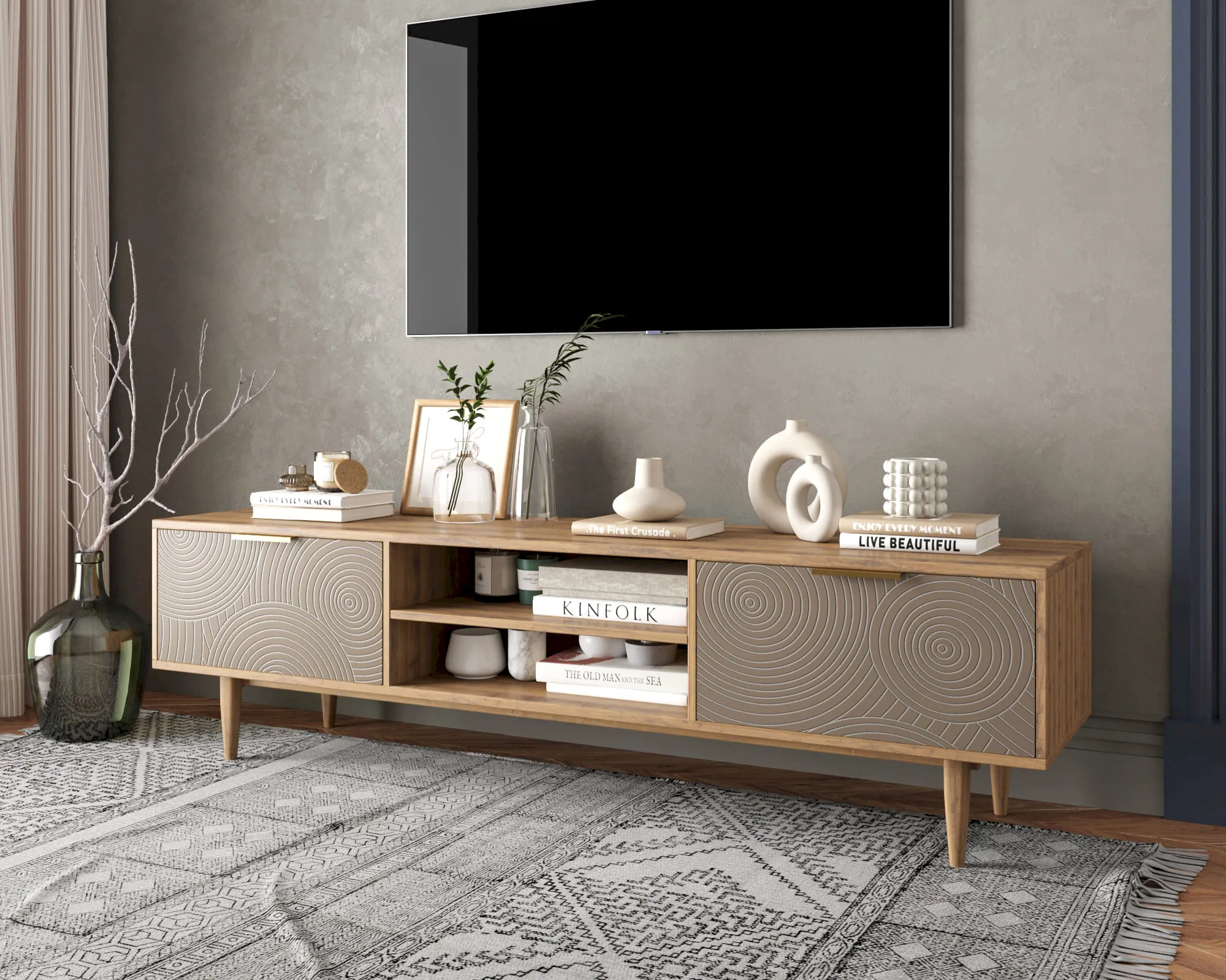 заказать Комод "Лайн (Line)" с нишей низкий под TV R27/beige
