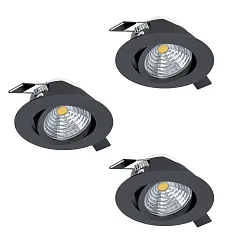 900747 Комплект встраиваемых светильников диммируемых SALICETO, 3X6W (LED), 2700K, ?88, алюминий, черный в Санкт-Петербурге
