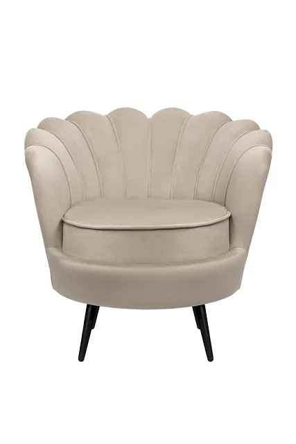 Низкое кресло ракушка Pearl Taupe на черных ножках