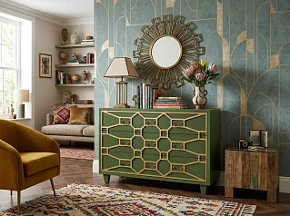 фото Зеленый комод "Эмеральд" 3 ящика арт DSC347ETG в интерьере в Санкт-Петербурге