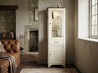 стильный Узкий шкаф-витрина "Оливия (Olivia)" в бежевом цвете арт GC2005C в Санкт-Петербурге