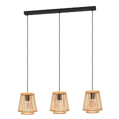 красивые 43853 Подвесной потолочный светильник (люстра) HYKEHAM, 3Х40W, E27, L910, B210, H1100, сталь, черный/дерево, натуральный в интернет-магазине в Санкт-Петербурге