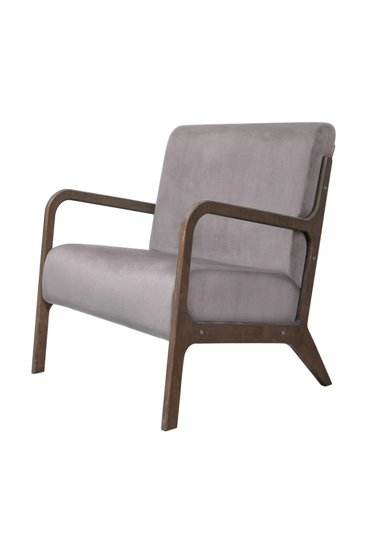 Низкое кресло с деревянными подлокотниками Mody Grey серый на заказ в интернет-магазине в Санкт-Петербурге