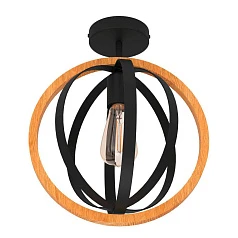 фото 43736 Потолочный светильник (люстра) BASILDON, 1Х40W, E27, H375, ?320, сталь, черный/дерево, коричневый в Санкт-Петербурге