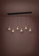 стильные 390281 Люстра диммируемая TERQUE, 6X5,4W (LED), 3000K, 3060lm, L1380, B250, H1500, сталь, черный, матовая латунь/стекло, прозрачный в Санкт-Петербурге