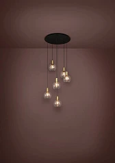 купить стильные 390279 Люстра диммируемая TERQUE, 6X5,4W (LED), 3000K, 3060lm, ?540, сталь, черный, матовая латунь/стекло, прозрачный в Санкт-Петербурге