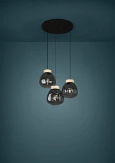 390319 Люстра MAGACELA, 3X40W (E27), ?600, сталь, дерево, коричневый/стекло, серый полупрозрачный на заказ в интернет-магазине в Санкт-Петербурге