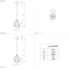 43815 Подвесной потолочный светильник (люстра) CARLTON, 1Х60W, E27, H1100, ?385, сталь, золотой в Санкт-Петербурге