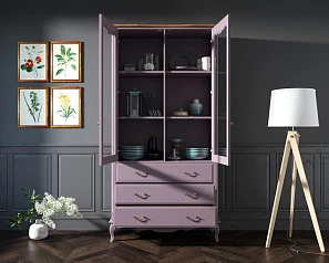 купить стильный Шкаф "Leontina Lavanda" для посуды высокий 3 ящика арт ST9355/3L в интернет-магазине в Санкт-Петербурге